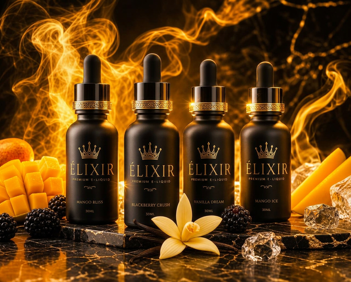 Флаконы ÉLIXIR на чёрном мраморе